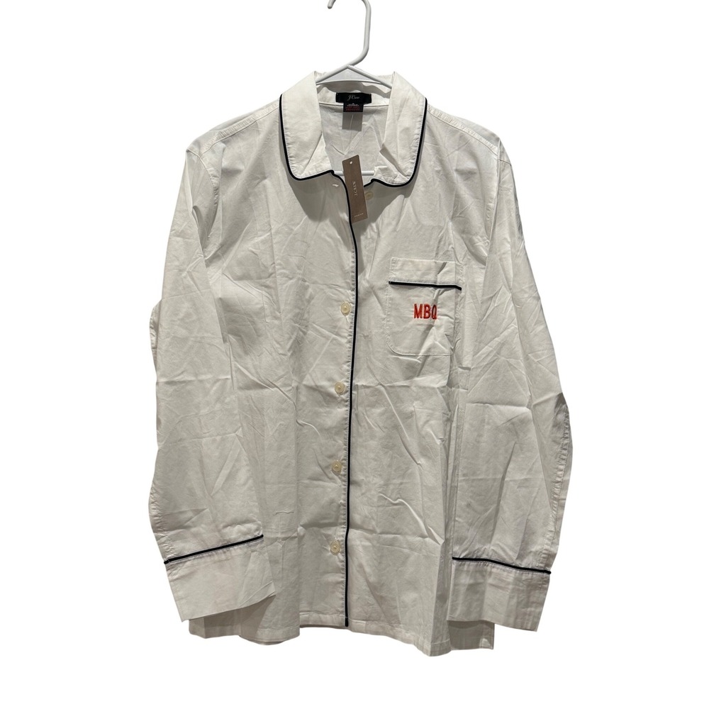 NEW J.Crew‎ Cotton Pajama Top White Button Down Long Sleeve Monogram MBQ Size S